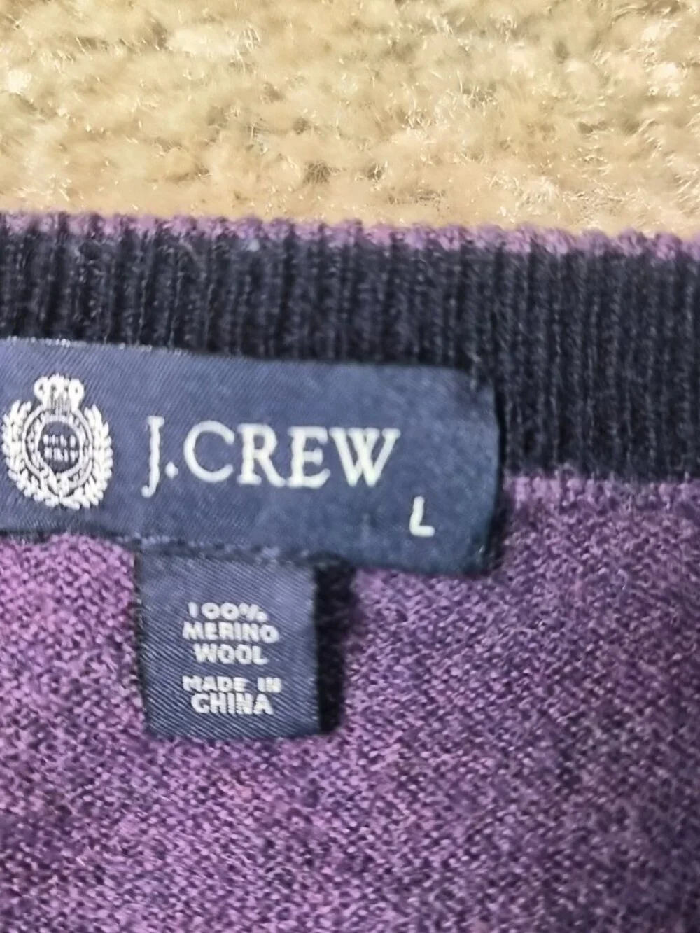 J.CREW Men's Sweater Size Large 100% Merino Wool Pullover Purple Crew Neck G226